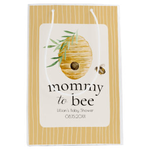 Mommy To Bee Bumblebee Honey Yellow Baby Shower  Medium Gift Bag