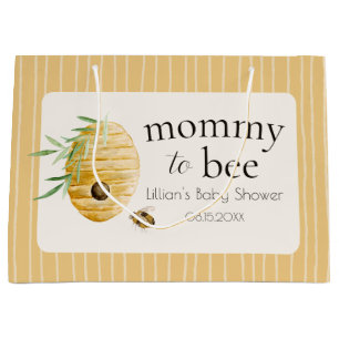 Mommy To Bee Bumblebee Yellow Stripe Baby Shower  Large Gift Bag