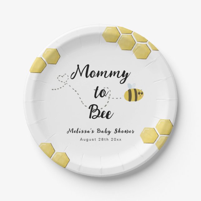 Mommy to Bee Cute Honeycomb Baby Shower Paper Plate (Front)