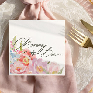 Mommy to Bee Floral Watercolor  Napkin