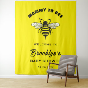 Mommy To Bee Fun Yellow Black Baby Shower Backdrop Tapestry