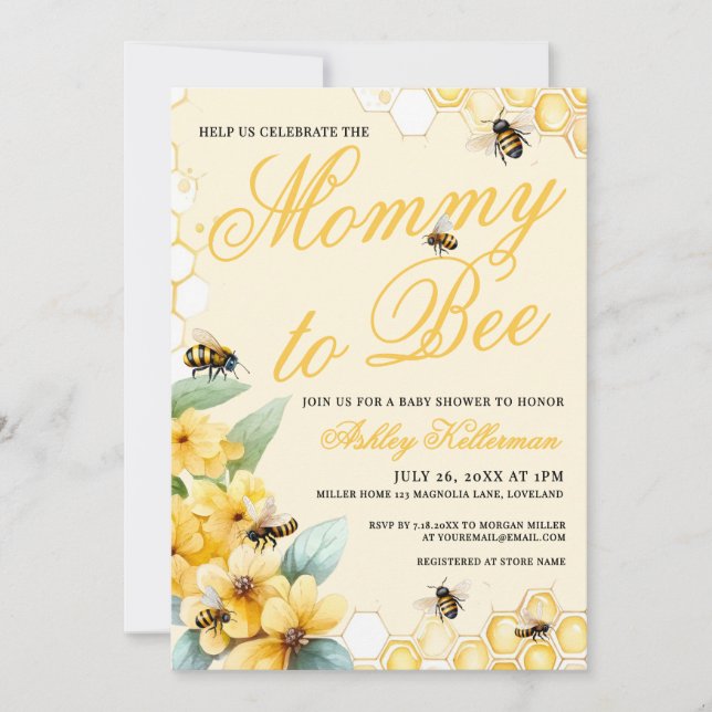 Mommy to BEE Gender Neutral Baby Shower Invitation (Front)