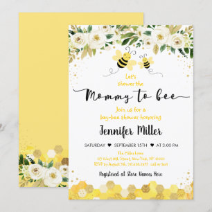Mommy to Bee Gold Gender Neutral Baby Shower Invitation