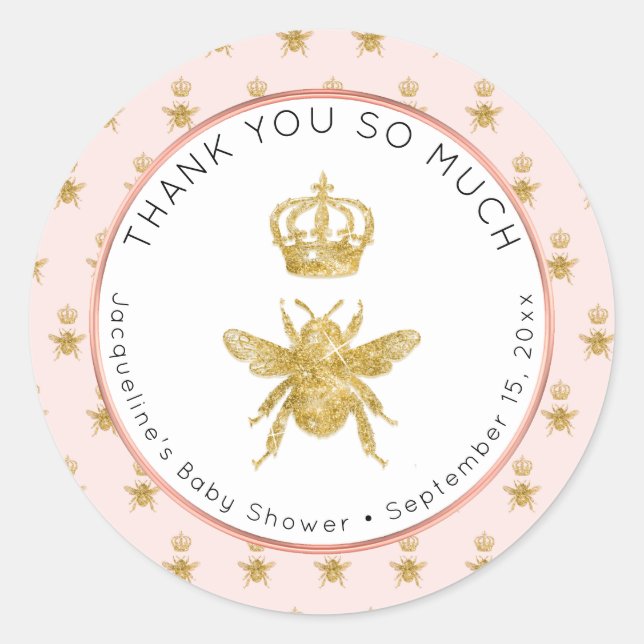 Mommy to Bee Gold Glitter Crown Girl Baby Shower Classic Round Sticker (Front)