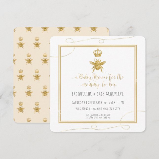 Mommy to Bee Gold Glitter Yellow Baby Invitation (Front/Back)