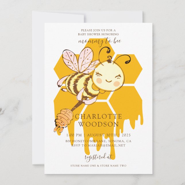 Mommy To Bee Honey Bee Honeycomb Baby Shower Invitation (Front)