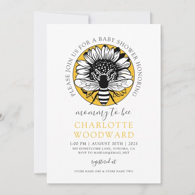 Mommy To Bee Honey Bee Sunflower Baby Shower  Invitation (Front)