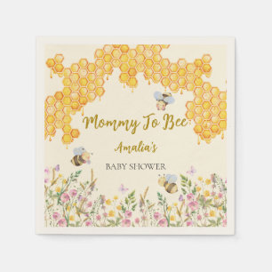Mommy to Bee Honey Bumblebee Floral Baby Shower Napkin