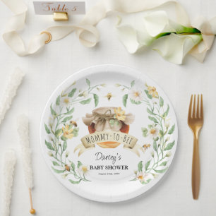 Mommy-to-Bee Honey Elegant Watercolor Baby Shower Paper Plate