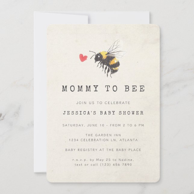 Mommy to Bee Honey Heart Photo Baby Shower Invitation (Front)