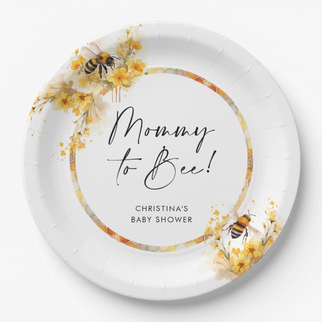 Mommy to Bee Honey Wildflower Baby Shower Paper Plate (Front)