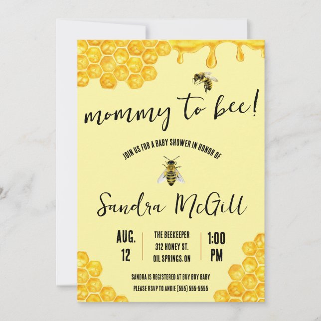 Mommy to Bee!  Honeybee, Honey, Baby Shower Invitation (Front)