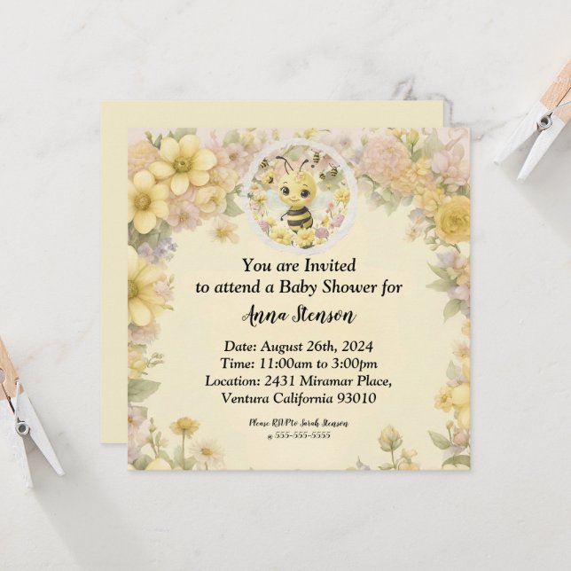 Mommy to Bee Invitation (Front/Back In Situ)