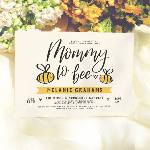 Mommy To Bee Lettering & Honeycomb Baby Shower Invitation