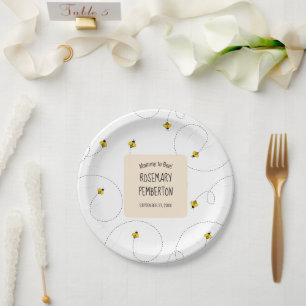 Mommy to Bee Simple White Baby Shower Paper Plate