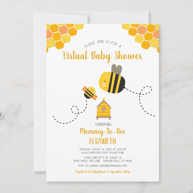 Mommy to Bee Virtual Sweet Cute Kawaii Baby Shower Invitation (Front)