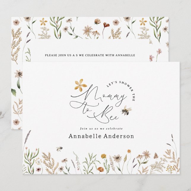 Mommy to bee wildflower baby shower invitation (Front/Back)