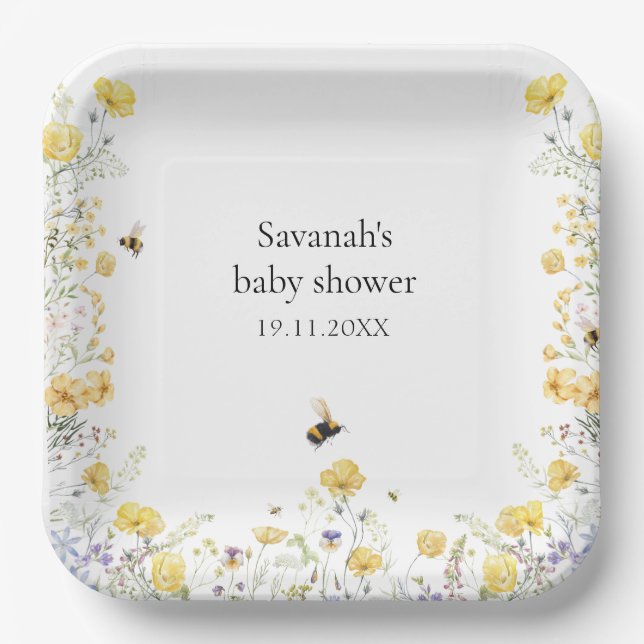 Mommy to Bee Wildflower Baby Shower Paper Plate (Front)