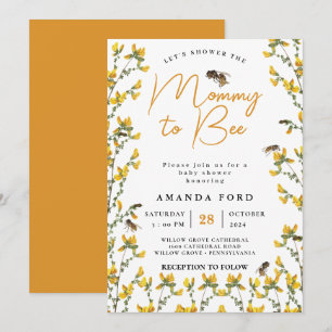 Mommy to Bee wildflower yellow floral Baby Shower Invitation