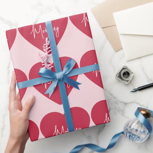 Mommy Wrapping Paper | Pink Background & Red Heart (Gifting)