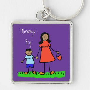 Mommy's Boy Mother and Son Custom Family Keychain