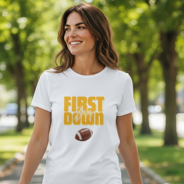 Mommy's First Year Down Football Text Yellow T-Shirt (Creator Uploaded)