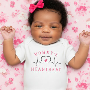 Mommy's Heartbeat Heart Monitor Pink Baby Shower Bodysuit