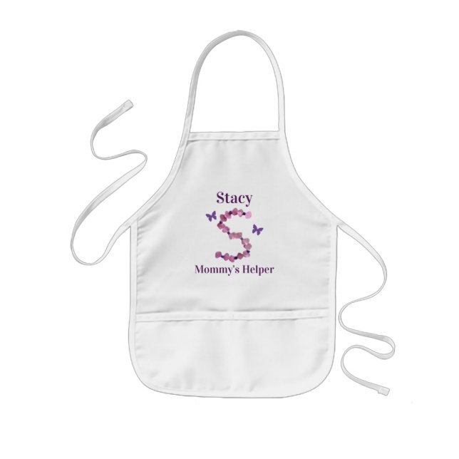 Mommy's Helper Pink Monogram S Flowers and Beads Kids Apron (Front)