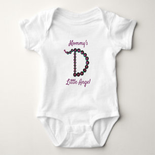 Mommy's Little Angel Pink Green Letter D Monogram Baby Bodysuit