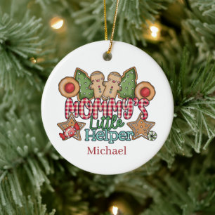 Mommy's little helper add name message ceramic ornament