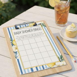 Mommy's Main Squeeze Lemon Blue Baby Shower Bingo Invitation
