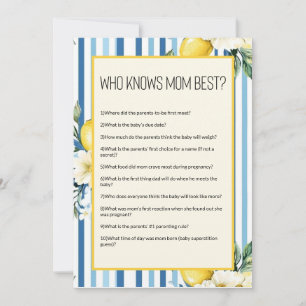 Mommy's Main Squeeze Lemon Blue Baby Shower Bingo Thank You Card