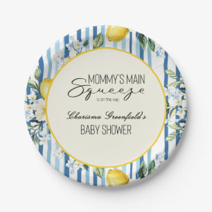 Mommy's Main Squeeze Lemon Blue Boy Baby Shower Paper Plate
