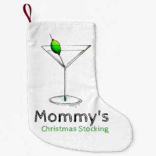 Mommy's Martini Olive Glass Cocktail Mixed Drink Small Christmas Stocking