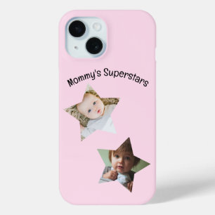 Mommy's Superstars Personalized Two Photo Text iPhone 15 Case