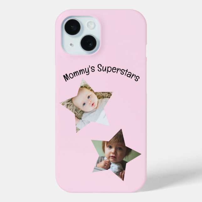 Mommy's Superstars Personalized Two Photo Text Case-Mate iPhone Case (Back)
