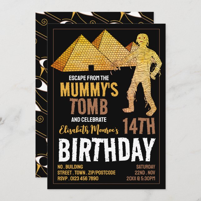 Mommy's Tomb Theme, Escape Room Birthday Party Invitation (Front/Back)