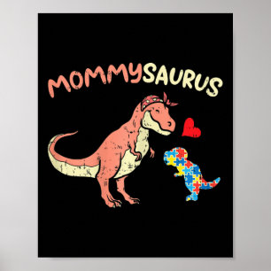 Mommysaurus Puzzle Dinosaur Autism Awareness Mom M Poster