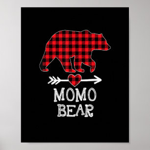Momo Bear Christmas Pajama Red Plaid Buffalo Famil Poster
