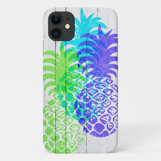 Momona Distressed Hawaiian Pineapple Faux Wood Case-Mate iPhone Case (Back)