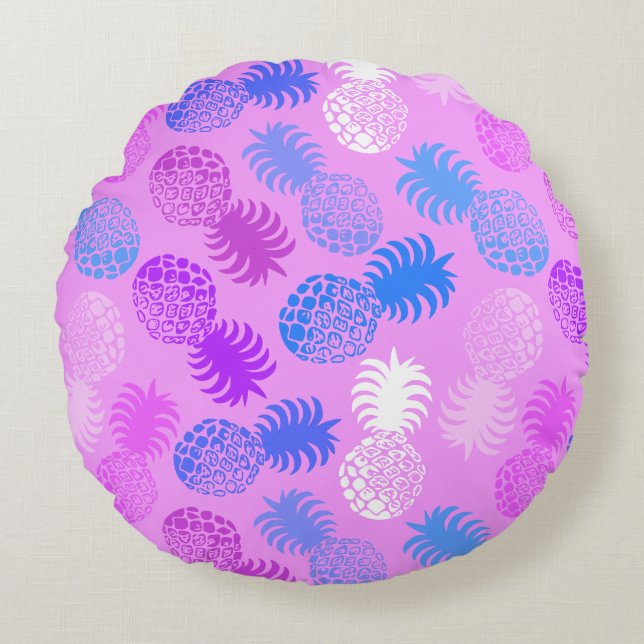 Momona Hawaiian Tropical Pineapple Reversible Round Pillow (Front)