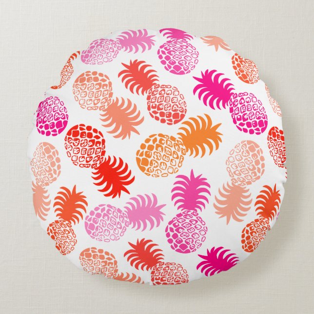 Momona Hawaiian Tropical Pineapple Reversible Round Pillow (Front)