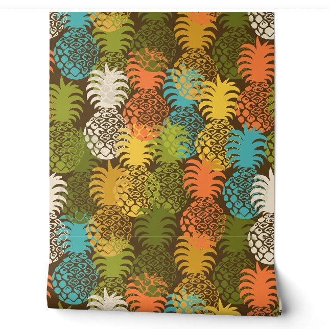 Momona Hawaiian Tropical Pineapple Toss - Brown Wallpaper (Unrolling)