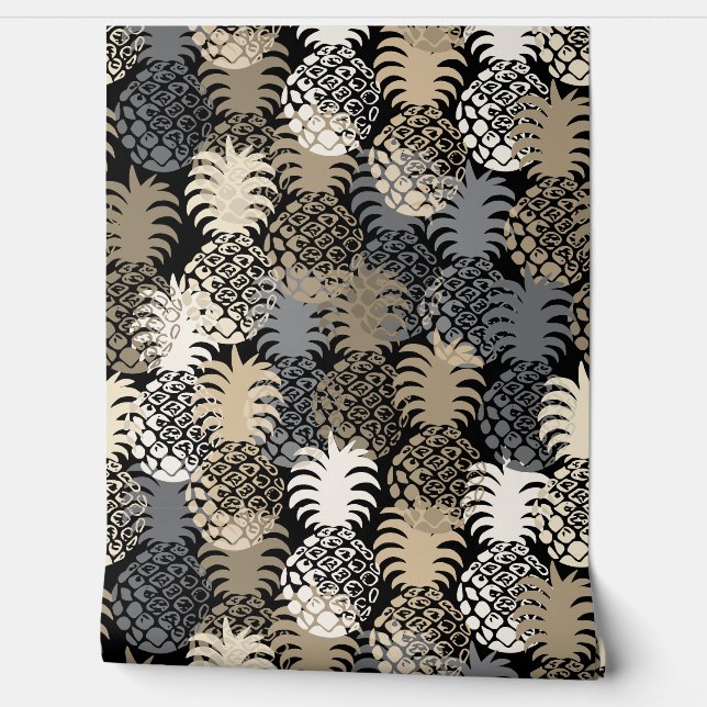 Momona Hawaiian Tropical Pineapple Toss - Neutral Wallpaper (Unrolling)