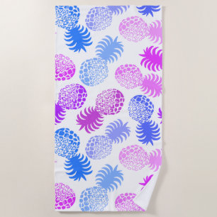 Momona Hawaiian Tropical Pineapple - Violet- White Beach Towel