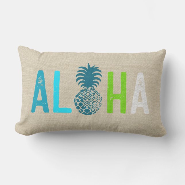 Momona Pineapple Aloha Hawaiian Tropical Cool Lumbar Pillow (Front)