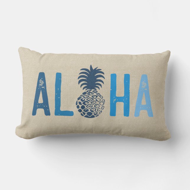 Momona Pineapple Aloha Hawaiian Tropical Indigo Lumbar Pillow (Front)