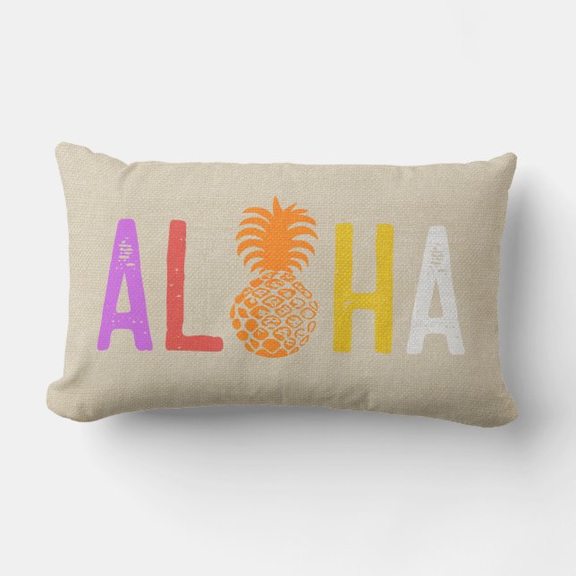 Momona Pineapple Aloha Hawaiian Tropical Warm Lumbar Pillow (Front)