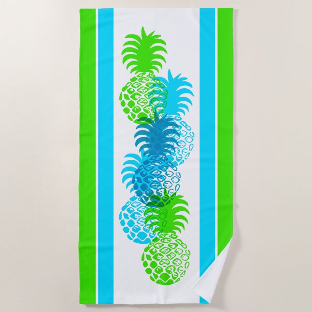 Momona Pineapple Hawaiian Striped Tropical -Cool Beach Towel (Front)