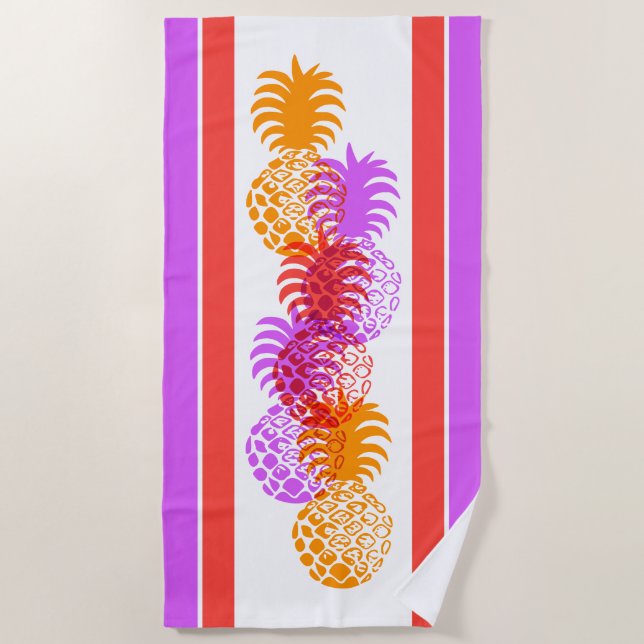 Momona Pineapple Hawaiian Striped Tropical -Warm Beach Towel (Front)